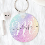 Glamorous Glitter Holograph Monogrammed Pretty Key Ring<br><div class="desc">Easily personalize this elegant colorful bokeh glitter pattern with your custom name and/or monogram.</div>