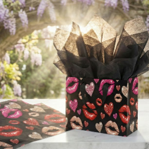 Glamorous Glitter Lips Kisses Black Pop Art Tissue Paper