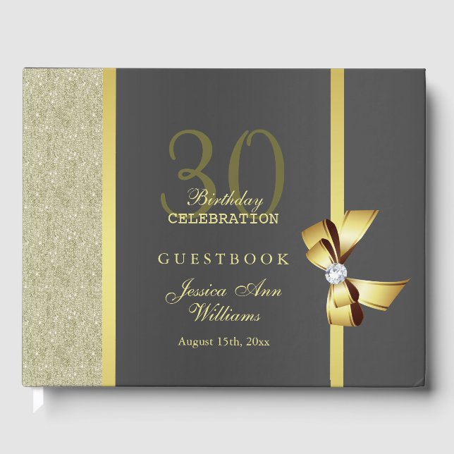Glamorous Gold & Black Birthday Party  Guest Book (Front)