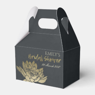 GLAMOROUS GOLD BLACK LOTUS FLORAL BRIDAL SHOWER FAVOUR BOX