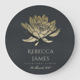GLAMOROUS GOLD BLUE BLACK LOTUS SAVE THE DATE GIFT LARGE CLOCK