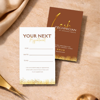 Glamorous Gold & Brown Lash Tech Appointment Card