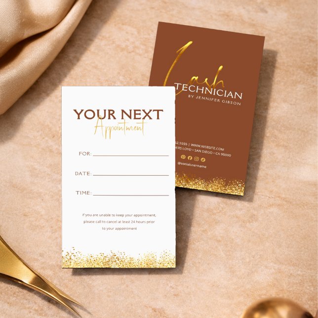 Glamorous Gold & Brown Lash Tech Appointment Card (Creator Uploaded)
