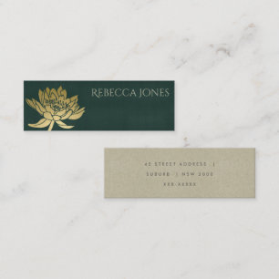 GLAMOROUS GOLD DARK GREEN  LOTUS FLORAL  ADDRESS MINI BUSINESS CARD