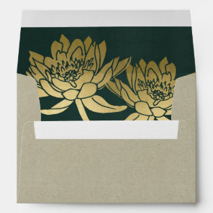 GLAMOROUS GOLD DARK GREEN LOTUS FLORAL  MONOGRAM ENVELOPES