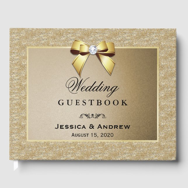 Glamorous Gold & Stylish Gem Wedding Guest Book (Front)