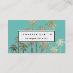 Glamorous Gold Tropical Palm Trees Turquoise Green Business Card