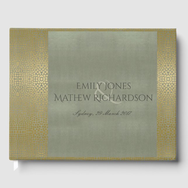 GLAMOROUS GOLD VELVET GREY MOSAIC DOT PERSONALISED GUEST BOOK (Front)