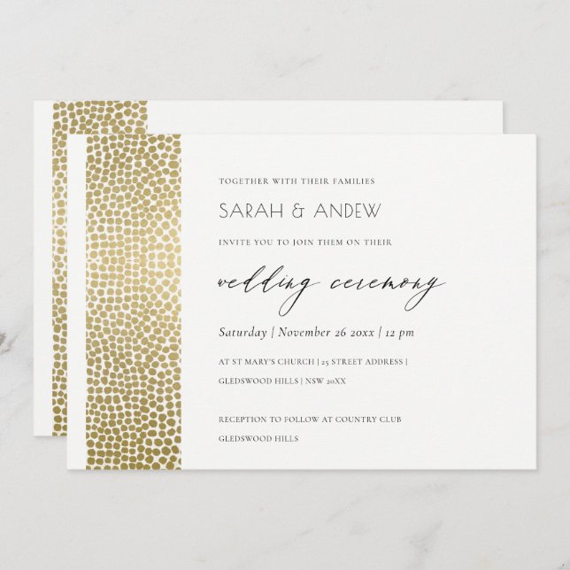 GLAMOROUS GOLD WHITE DOTS MOSAIC WEDDING INVITATION (Front/Back)