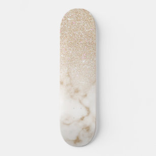 Glamorous Gold White Glitter Marble Gradient Ombre Skateboard
