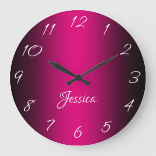 Glamorous Hot Pink and Black Ombre Personalized Large Clock