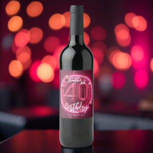 Glamorous Hot Pink Neon Glow 40th Birthday Wine Label