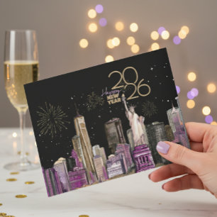 Glamorous NYC New Year Card 2026   Black & Purple