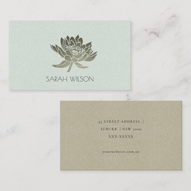 GLAMOROUS PALE  BLUE GOLD LOTUS FLORAL  ADDRESS BUSINESS CARD (Front/Back)