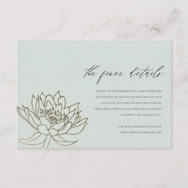 GLAMOROUS PALE BLUE SILVER  LOTUS  INFORMATION ENCLOSURE CARD (Front)