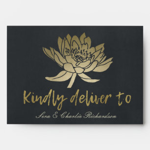 GLAMOROUS PALE GOLD BLACK LOTUS FLORAL  MONOGRAM ENVELOPE
