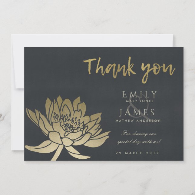 GLAMOROUS PALE GOLD BLACK LOTUS FLORAL THANK YOU CARD (Front)