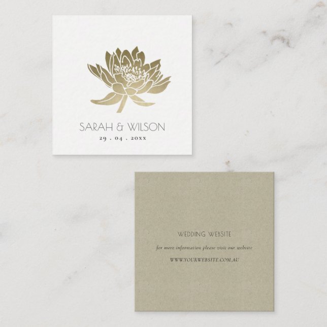 GLAMOROUS PALE GOLD LOTUS FLORAL WEDDING WEBSITE SQUARE BUSINESS CARD (Front/Back)