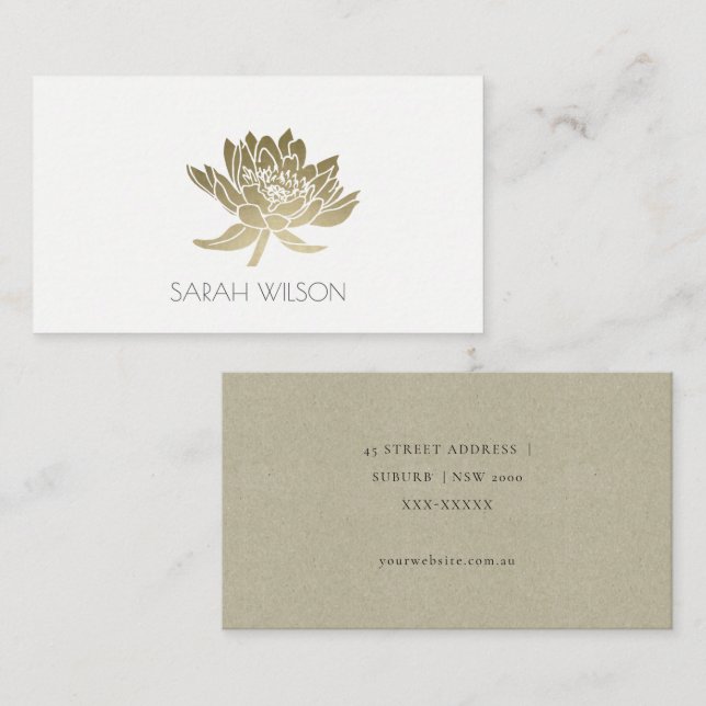 GLAMOROUS PALE GOLD WHITE LOTUS FLORAL  ADDRESS BUSINESS CARD (Front/Back)