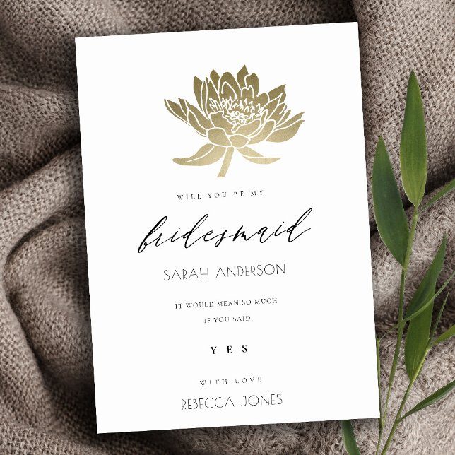 GLAMOROUS PALE GOLD WHITE LOTUS FLORAL BRIDESMAID INVITATION (Creator Uploaded)