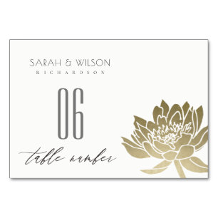 GLAMOROUS PALE GOLD WHITE LOTUS FLORAL TABLE TABLE NUMBER