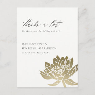 GLAMOROUS PALE GOLD WHITE LOTUS FLORAL THANK YOU POSTCARD