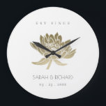 GLAMOROUS PALE GOLD WHITE LOTUS SAVE THE DATE GIFT LARGE CLOCK<br><div class="desc">If you need any further customisation or any other matching items,  please feel free to contact me at info@yellowfebstudio.com</div>