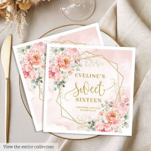 Glamorous Pastel Pink Gold Floral Sweet 16 Napkins