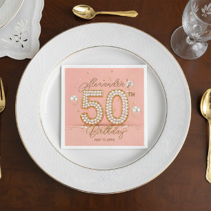Glamorous Pearly Soft Pink and Gold 50th Birthday Napkin