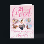 Glamorous Pink Glitter 21st Birthday Photo Collage Card<br><div class="desc">A fabulous custom photo collage 21st birthday card for a special twenty-first birthday. This pink glitter girly design is suitable for any age. Fill out the 6 hearts with photos of either the birthday person - or picture of everyone who loves them. A glamorous design they are sure to love....</div>