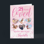 Glamorous Pink Glitter 21st Birthday Photo Collage Card<br><div class="desc">A fabulous custom photo collage 21st birthday card for a special twenty-first birthday. This pink glitter girly design is suitable for any age. Fill out the 6 hearts with photos of either the birthday person - or picture of everyone who loves them. A glamorous design they are sure to love....</div>