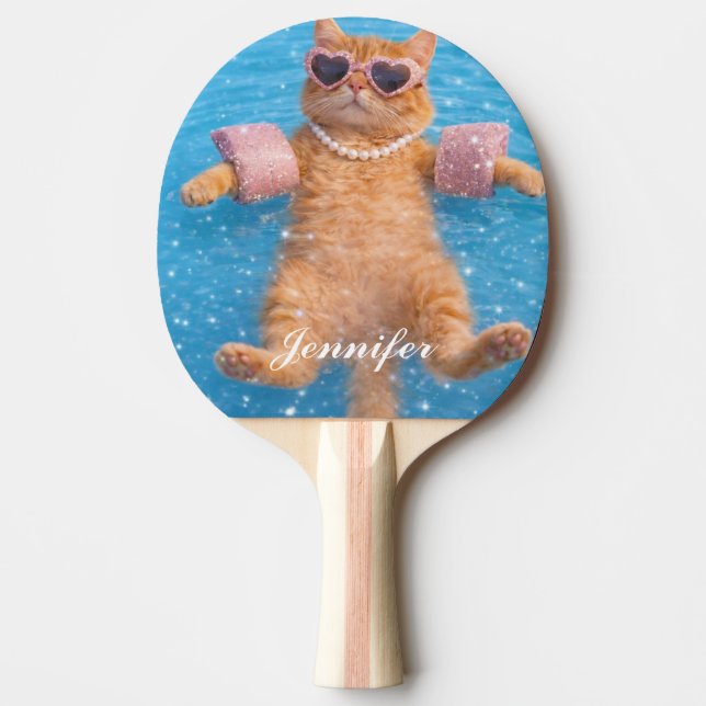Glamorous Poolside Cat Floating In Style           Ping Pong Paddle (Front)