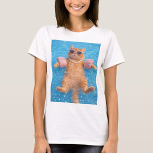 Glamorous Poolside Cat Floating In Style T-Shirt