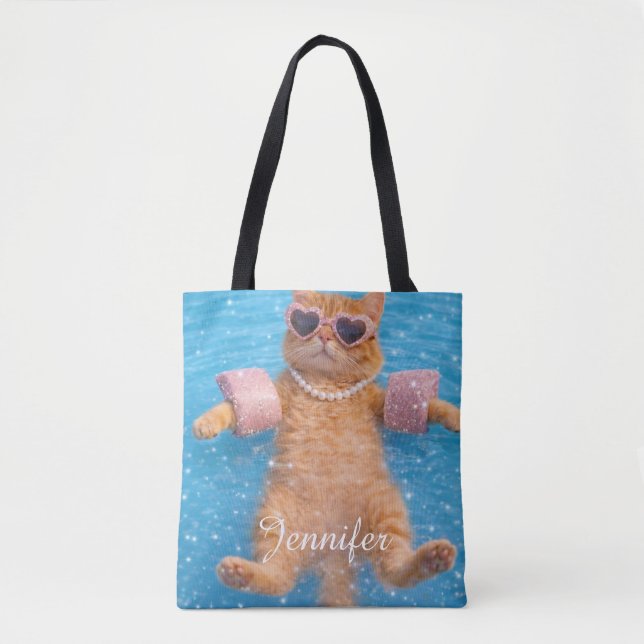 Glamorous Poolside Cat Floating In Style           Tote Bag (Front)