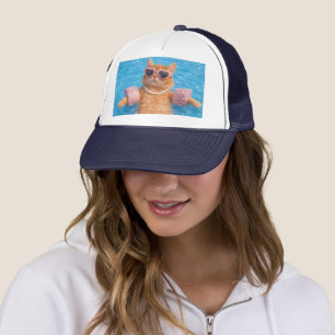 Glamorous Poolside Cat Floating In Style Trucker Hat