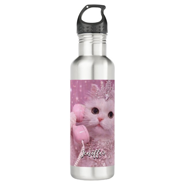 Glamorous Princess Cat Using Telephone             710 Ml Water Bottle (Front)