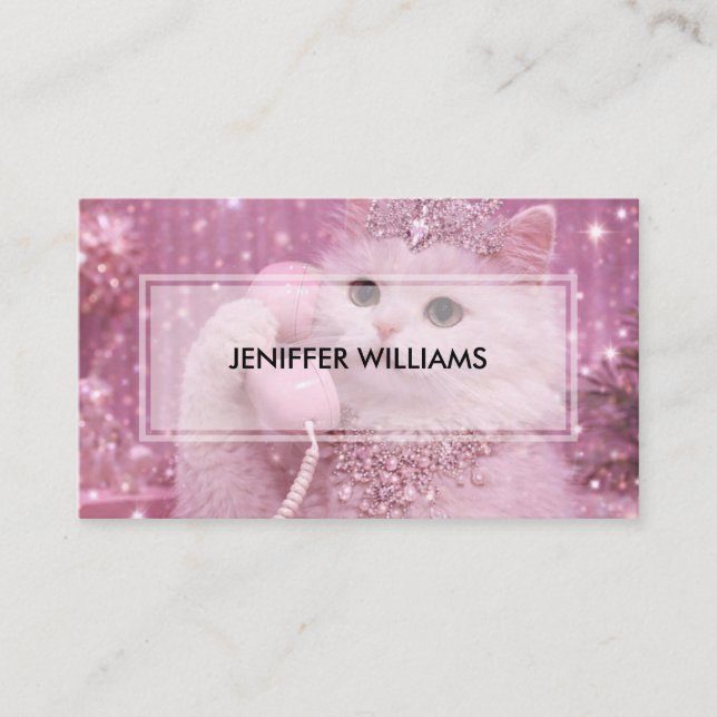 Glamorous Princess Cat Using Telephone             Business Card (Front)