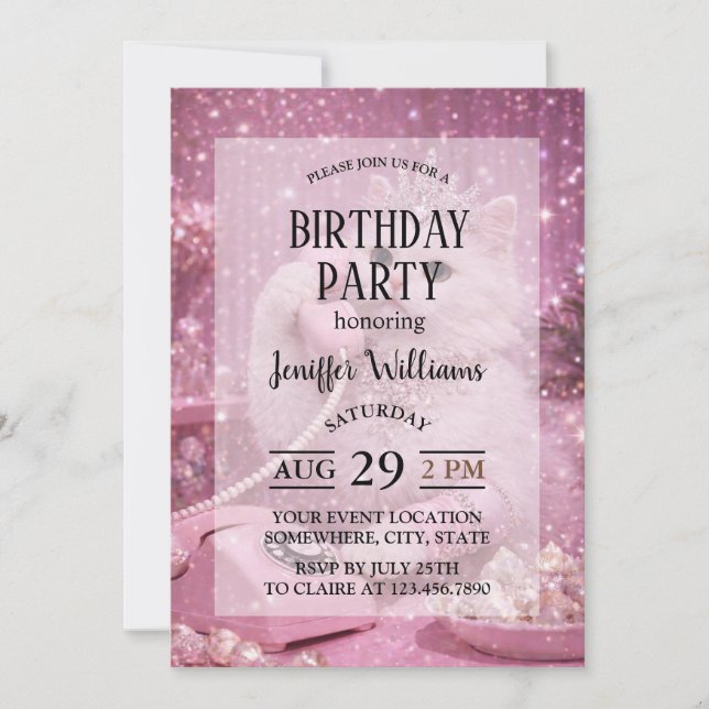 Glamorous Princess Cat Using Telephone             Invitation (Front)