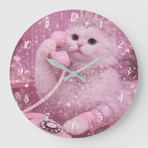 Glamorous Princess Cat Using Telephone             Large Clock
