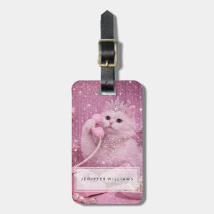 Glamorous Princess Cat Using Telephone             Luggage Tag
