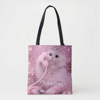 Glamorous Princess Cat Using Telephone Tote Bag