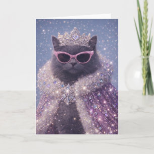 Glamorous Queen Cat Sparkling Fantasy Portrait Card