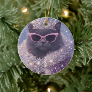 Glamorous Queen Cat Sparkling Fantasy Portrait     Ceramic Ornament