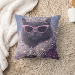 Glamorous Queen Cat Sparkling Fantasy Portrait     Cushion