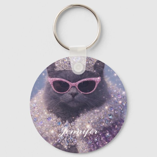 Glamorous Queen Cat Sparkling Fantasy Portrait     Key Ring (Front)