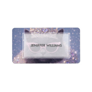 Glamorous Queen Cat Sparkling Fantasy Portrait     Label