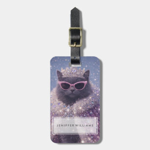 Glamorous Queen Cat Sparkling Fantasy Portrait     Luggage Tag