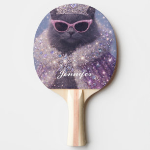 Glamorous Queen Cat Sparkling Fantasy Portrait     Ping Pong Paddle