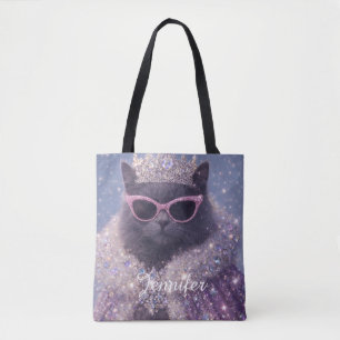 Glamorous Queen Cat Sparkling Fantasy Portrait Tote Bag