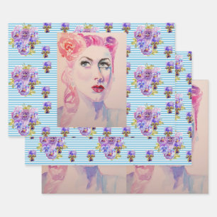 Glamorous Retro Woman Vintage Purple Watercolor Wrapping Paper Sheet